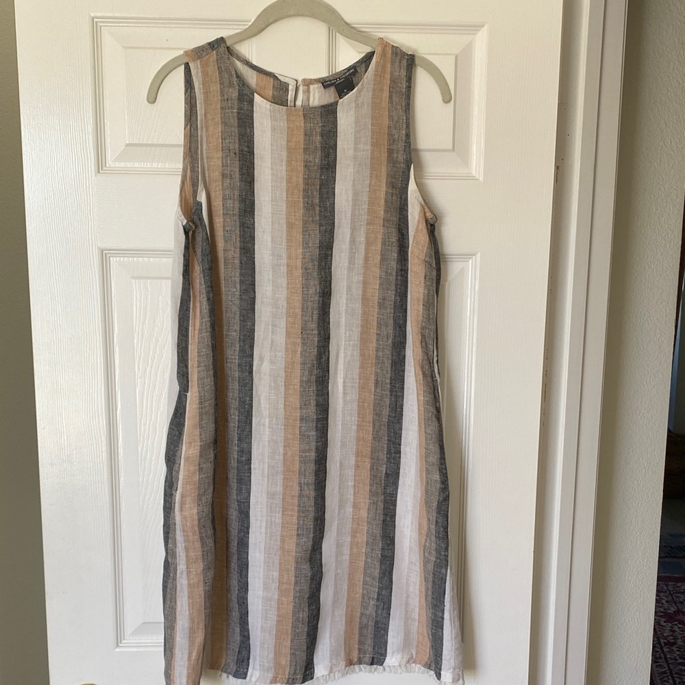 Chelsea & Theodore %100 linen Multicolor Striped washable Dress